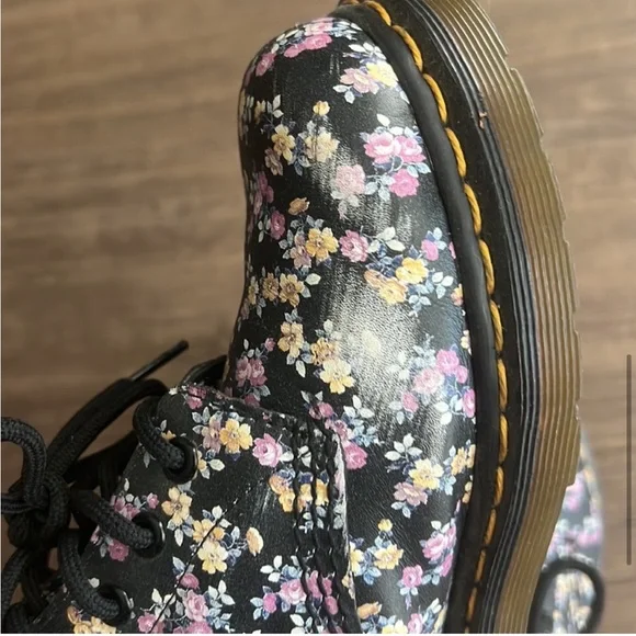 Dr. Martens Black Floral Lace-Up Combat Boots - Picture 12 of 13